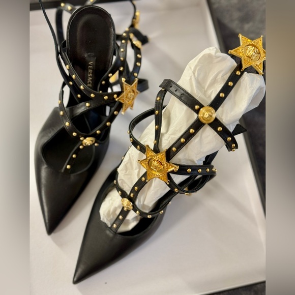 Preowned , authentic,  wear once only ,One of kind black Versace cage pumps - Picture 3 of 7